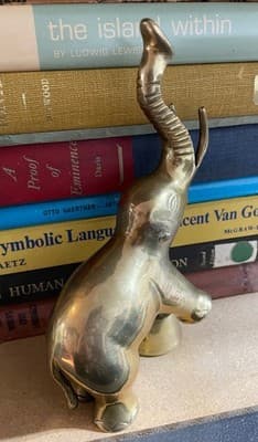 Vintage Brass Elephant Figurine Bell Trunk Up Standing Sculpture Decor - Thumbnail 2