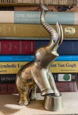 Vintage Brass Elephant Figurine Bell Trunk Up Standing Sculpture Decor - Thumbnail 3