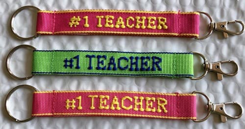 #1 TEACHER Personalized Embroidered key Strap Key Ring keychain W/ Clasp - Image 1