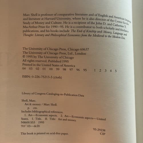 M1/ Art & Money by Marc Shell HC DJ 1st Edition University of Chicago Press - Thumbnail 2