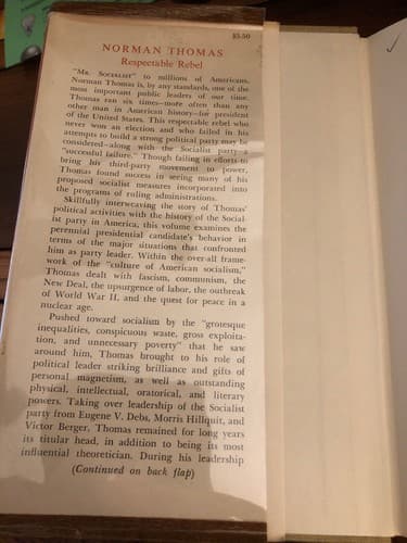 Norman Thomas Respectable rebel Men and movements series Murray Seidler 1st 1961 - Thumbnail 2