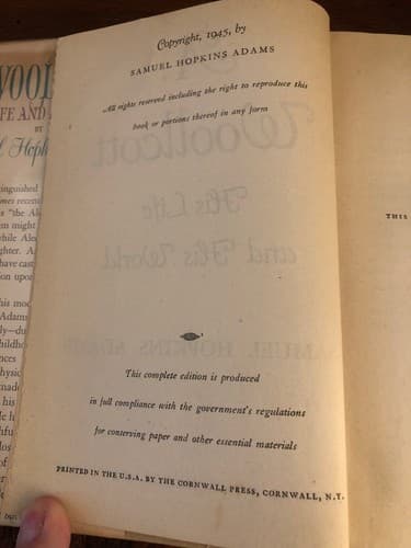A. Woollcott his life & world 1945 1st Edition Hardcover Samuel Hopkins Adams - Thumbnail 4