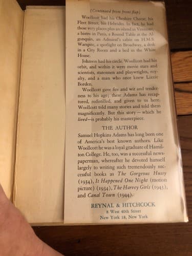 A. Woollcott his life & world 1945 1st Edition Hardcover Samuel Hopkins Adams - Thumbnail 3