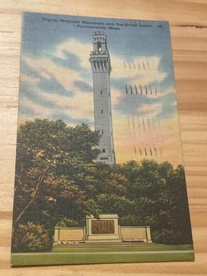 Pilgrim Memorial Monument Provincetown MA Vintage Linen Postcard Posted 1c Stamp - Image 1
