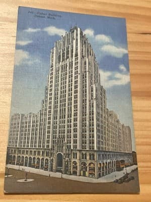 Curteich Fisher Building Detroit Postcard 248 C.T. Art-Color Vintage Postmarked - Image 1