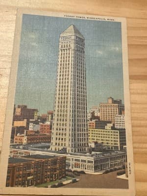 Foshay Tower Minneapolis Postcard Linen Texture Vintage 1950s Postmarked Used - Image 1