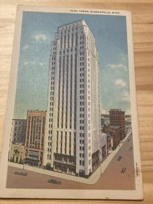 Rand Tower Minneapolis Postcard 1939 Linen Posted Vintage Skyscraper City Scene - Image 1