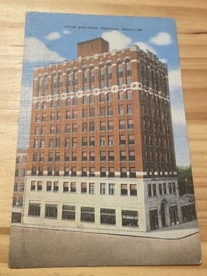 Riker Building Pontiac MI Linen Postcard Mailed 1c Stamp Typed Message Vintage - Image 1