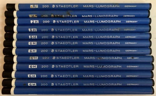Staedtler Mars Lumograph 200 (H 2H 5H 6H 9H) Germany Drawing Leads 12 Tubes - Image 1
