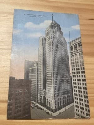 Penobscot Building Detroit Linen Postcard Postmarked Handwritten Skyscraper - Image 1