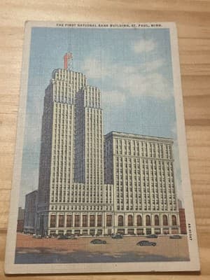 Curt Teich Postcard First National Bank Building St Paul MN Linen Back Vintage - Image 1