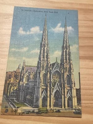 St Patricks Cathedral New York City Linen Postcard 1942 Postmarked Handwritten - Image 1