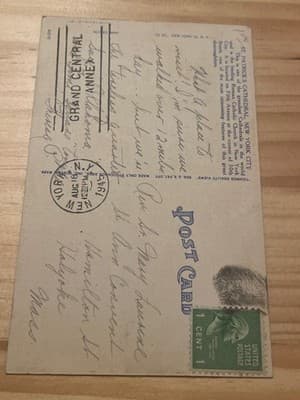 St Patricks Cathedral New York City Linen Postcard 1942 Postmarked Handwritten - Thumbnail 2