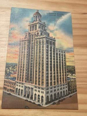 Esperson Building Houston Texas Postcard Vintage Unposted Building Illustration - Image 1