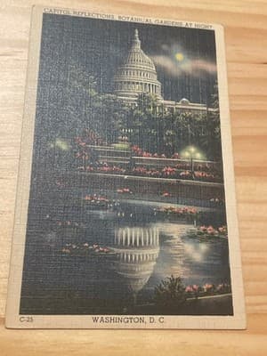 Capitol Reflections Washington D C Postcard Botanical Gardens at Night C-25 - Image 1
