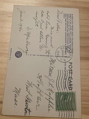 Radio City Music Hall Postcard New York City Vintage 1940s Handwritten Postmark - Thumbnail 2
