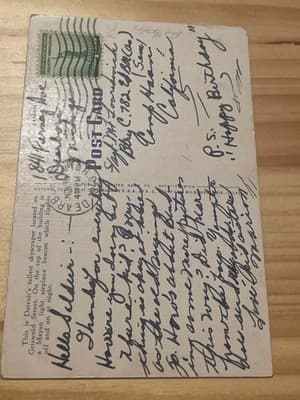 Penobscot Building Detroit Linen Postcard Postmarked Handwritten Skyscraper - Thumbnail 2