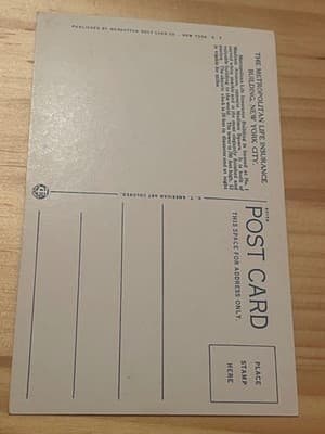 Manhattan Post Card Co Postcard Metropolitan Life Ins Building NYC Unposted - Thumbnail 2