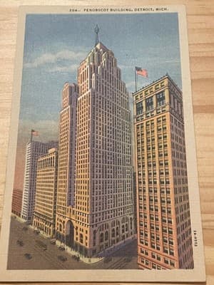 Curteich C T Art Colortone Penobscot Building Detroit Postcard Unposted 204 - Image 1