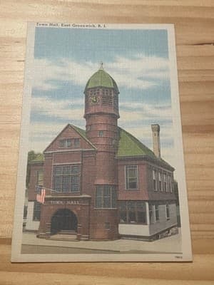 Tichnor Town Hall East Greenwich RI Linen Postcard Unposted Vintage 76832 Unused - Image 1