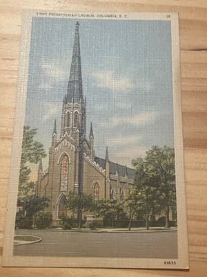 First Presbyterian Church Columbia SC Linen Postcard Unposted Vintage Color - Image 1