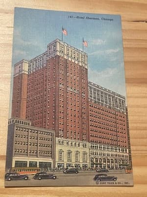 Curt Teich Hotel Sherman Chicago Vintage Postcard 141 Art Colortone Unposted - Image 1