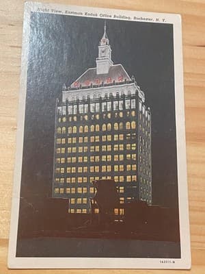 Eastman Kodak Building Night View Postcard Rochester NY CT American Art Unposted - Image 1