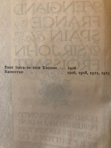 The Chronicles Of England France And Spain Sir John Froissart 1915 HC J M Dent - Thumbnail 5