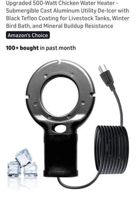 500W Submersible De-Icer Circular Tank Heater Thermostat 10ft Cord Black Teflon - Image 1