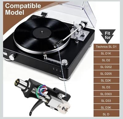 AT3600L Headshell Cartridge Stylus for Technics SL Black Magnetic Replacement - Thumbnail 2