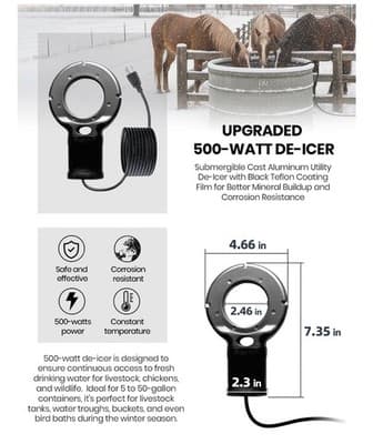500W Submersible De-Icer Circular Tank Heater Thermostat 10ft Cord Black Teflon - Thumbnail 10