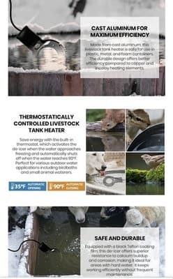 500W Submersible De-Icer Circular Tank Heater Thermostat 10ft Cord Black Teflon - Thumbnail 11