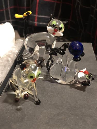 THREE Lauscha (like Murano & Bimini) Glass: cats kittens Figurines Ornaments - Image 1