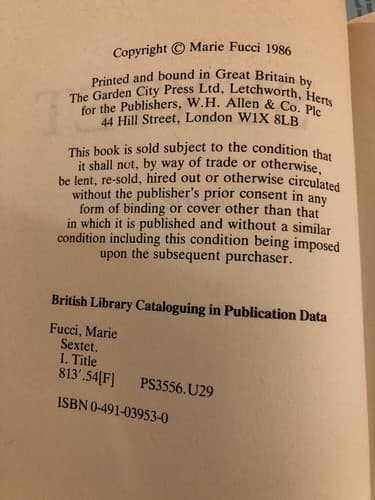AUTOGRAPHED Sextet 1st Edition Hardcover Marie Fucci 1986 - Thumbnail 4