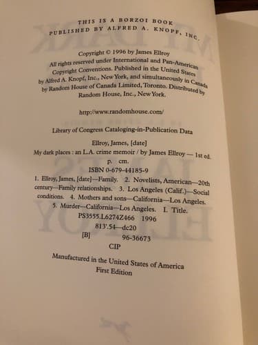 AUTOGRAPHED My Dark Places 1st Edition Hardcover James Ellroy - Thumbnail 4