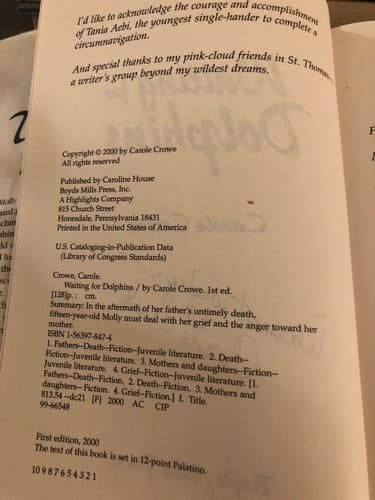 AUTOGRAPHED Waiting for Dolphins 1st Edition Hardcover Carole Crowe - Thumbnail 4