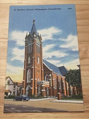 St Boniface Church Williamsport Pennsylvania Postcard Linen Unposted WP8 Blue - Image 1