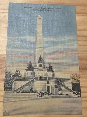 Curteich Vintage Linen Postcard Abraham Lincoln Tomb Springfield IL Winter Scene - Image 1