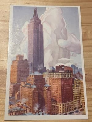 Van Der Hope Postcard Passing Of The Storm Empire State Building Unposted Art - Image 1