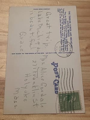 Vintage Tribune Tower Michigan Avenue Bridge Chicago Linen Postcard Posted - Thumbnail 2