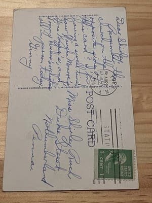 Riverside Church New York City Postcard 174 Linen Postmarked 1 Cent Stamp Used - Thumbnail 2
