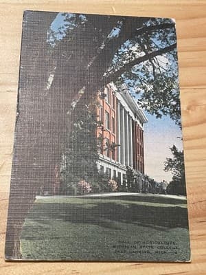 Hall of Agriculture Postcard Michigan State College East Lansing Linen Vintage - Image 1