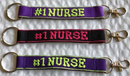 #1 NURSE Personalized Embroidered key Strap Key Ring keychain W/ Clasp - Image 1