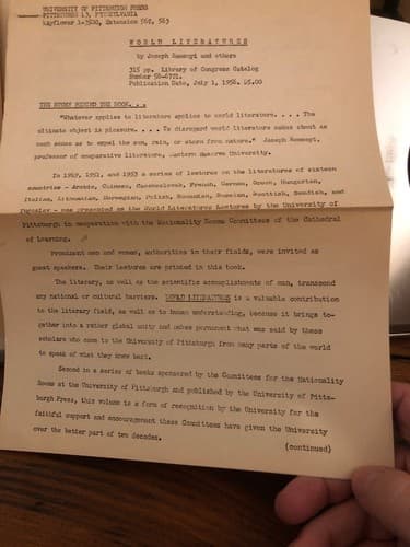 World Literatures 1956 Pittsburgh Press HC 1st Edition. - Thumbnail 2