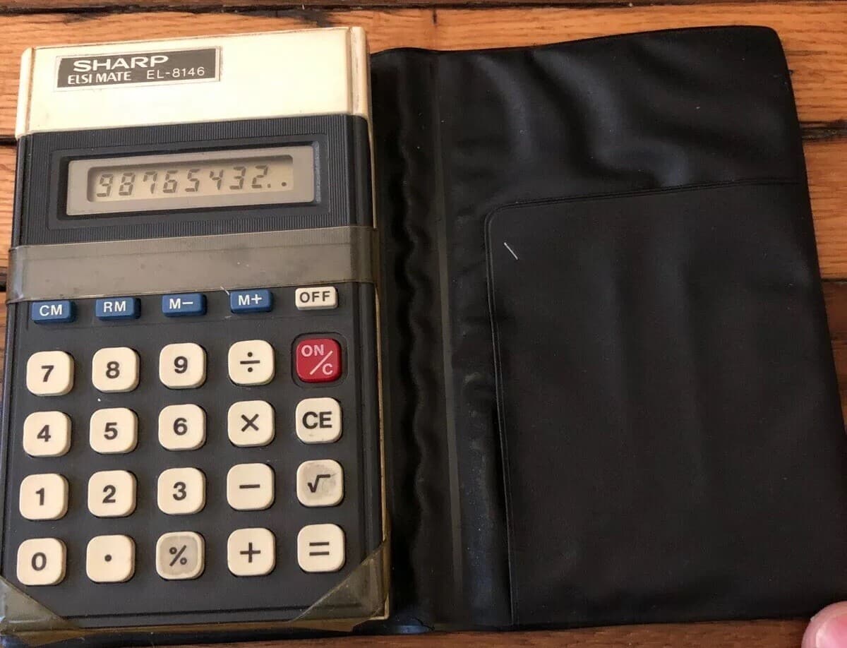 SHARP EL SI MATE EL-8146 Calculator with Cover, Works! Architect’s Estate Find - Thumbnail 2