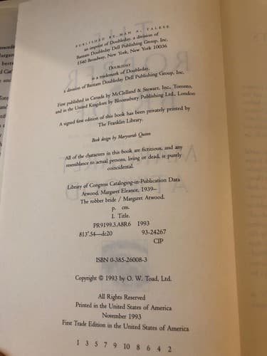 The Robber Bride1st Edition Hardcover Margaret Atwood - Thumbnail 5