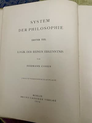 SYSTEM DER PHILOSOPHIE ERSTER TEIL LOGIK DER REINEN ERKENNTNIS Hermann Cohen 1st - Image 1