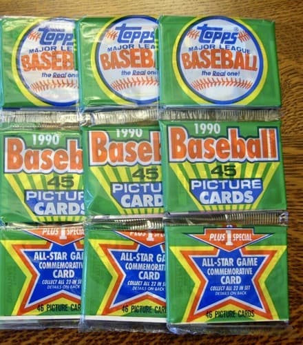 LOT OF 3 - 1990 TOPPS RACK PACKS - 45 FACTORY SEALED BASEBALL CARDS - UNSEARCHED - Thumbnail 2