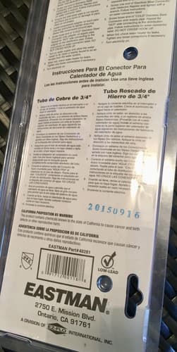 Eastman Water-Flex #48281 18" x 3/4" Electric Water Heater Installation Kit - Thumbnail 7