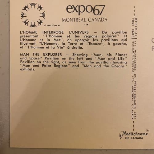 Expo 67 Montreal Canada Postcard pavilions "Man, his Planet & Space" "Man & Life - Thumbnail 3